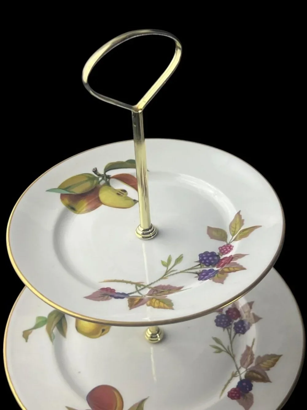 Royal Worcester Evesham Gold Two-Tier Porcelain Serving Tray With Fruit Design